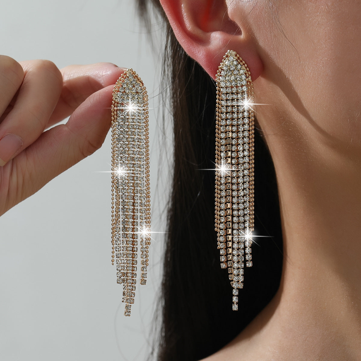 Personality Rhinestone Tassel Earrings For Women