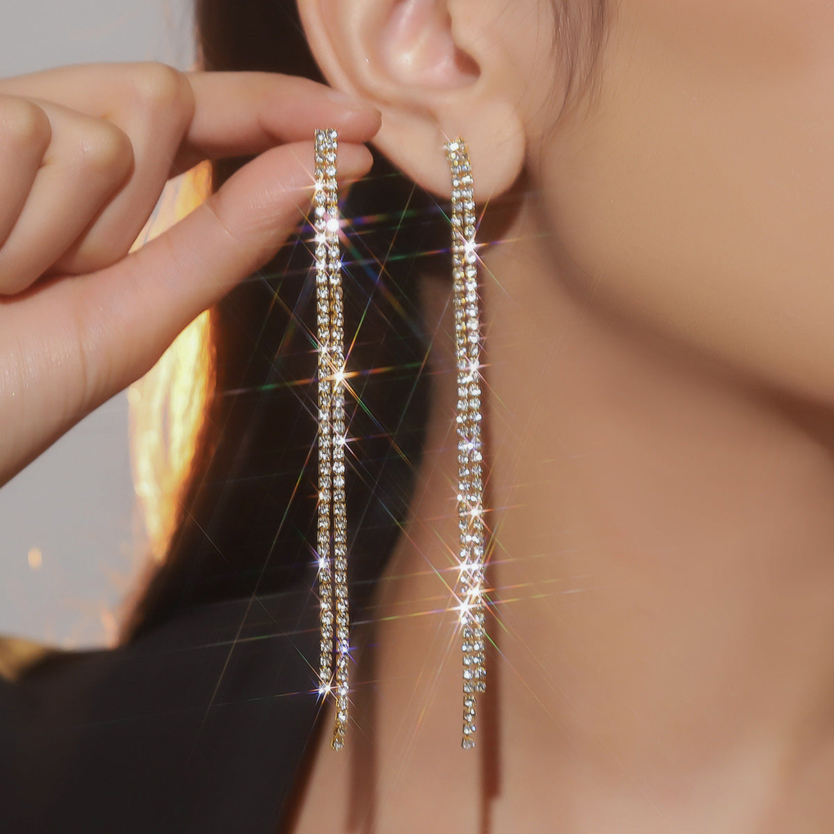 Personality Rhinestone Tassel Earrings For Women